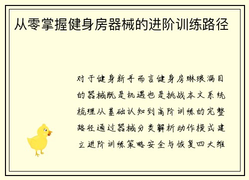 从零掌握健身房器械的进阶训练路径